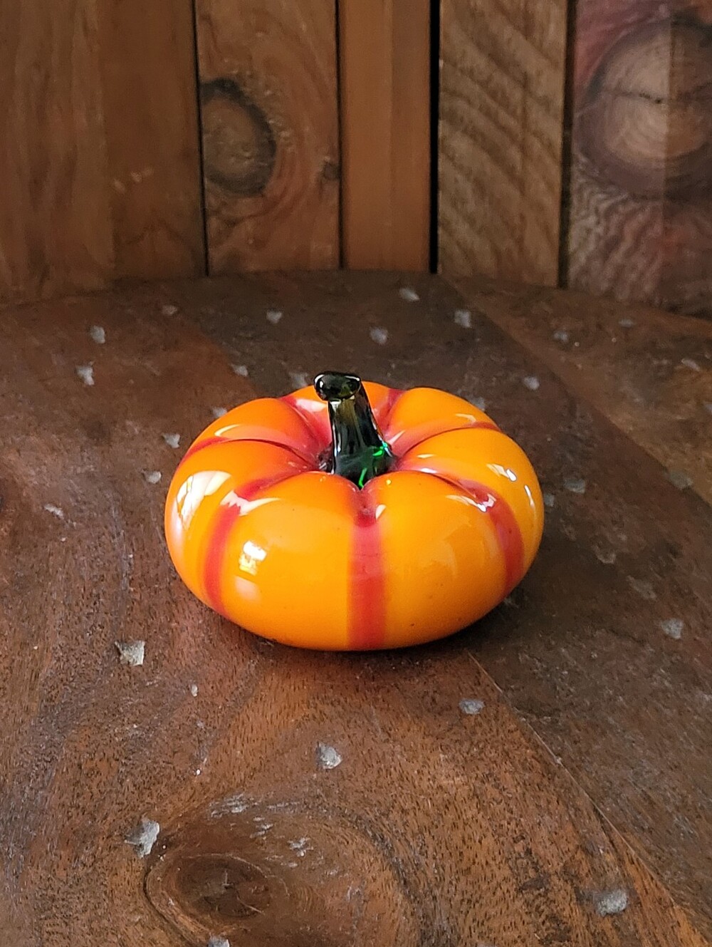 Hand-Blown Orange Glowy Glass Pumpkin - Picture 10 of 11